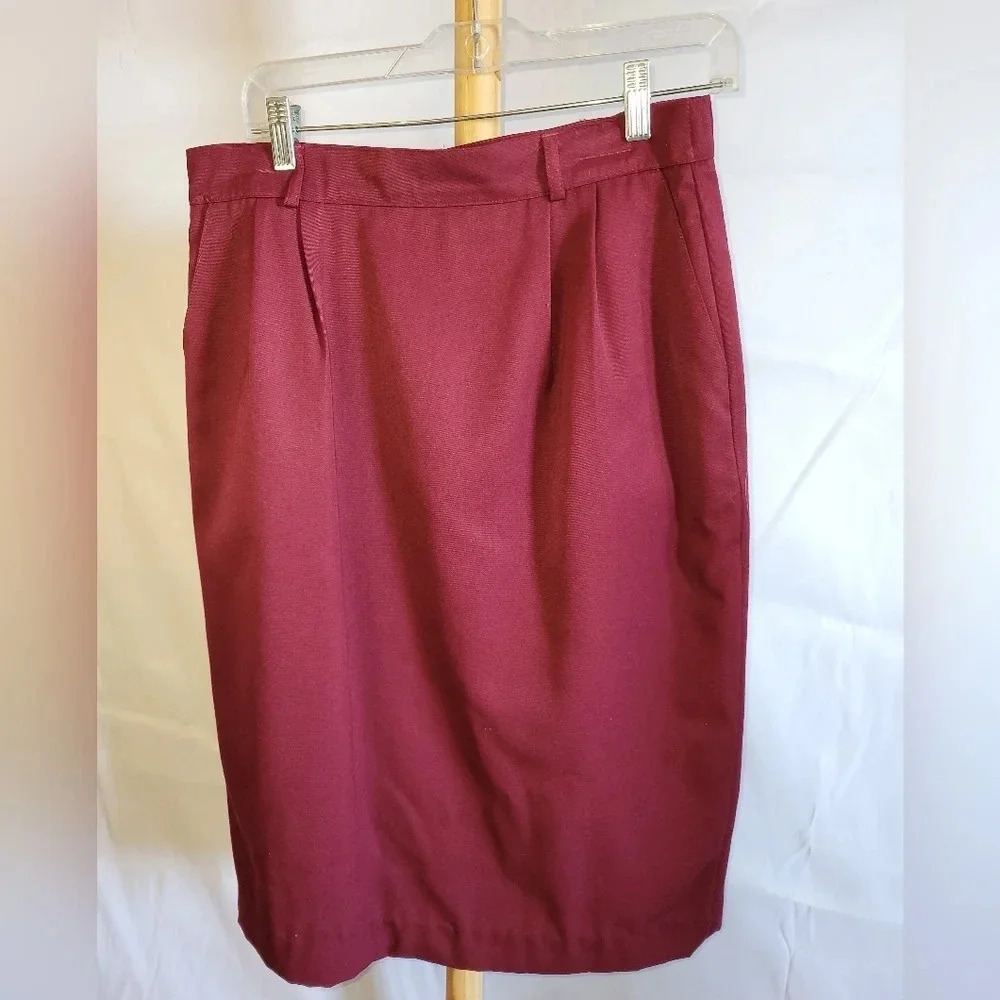Vintage Seasons Cranberry Pencil Skirt  Pocket Back Slit size 14